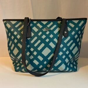 Coach | Mini City Zip Tote With Wild Plaid Print | SV/Blue